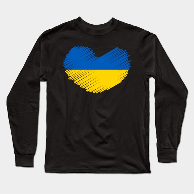 Ukraine Flag Heart Design Long Sleeve T-Shirt by Sanu Designs